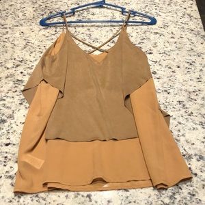 Shinestar tank top blouse, size Medium, Tan